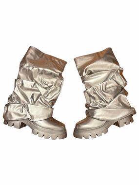 Slouchy Metallic Silver Women's Combat Boots